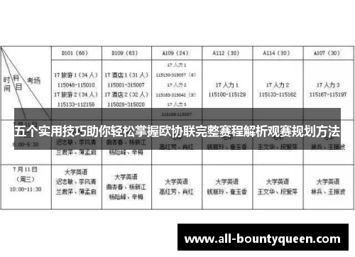 五个实用技巧助你轻松掌握欧协联完整赛程解析观赛规划方法